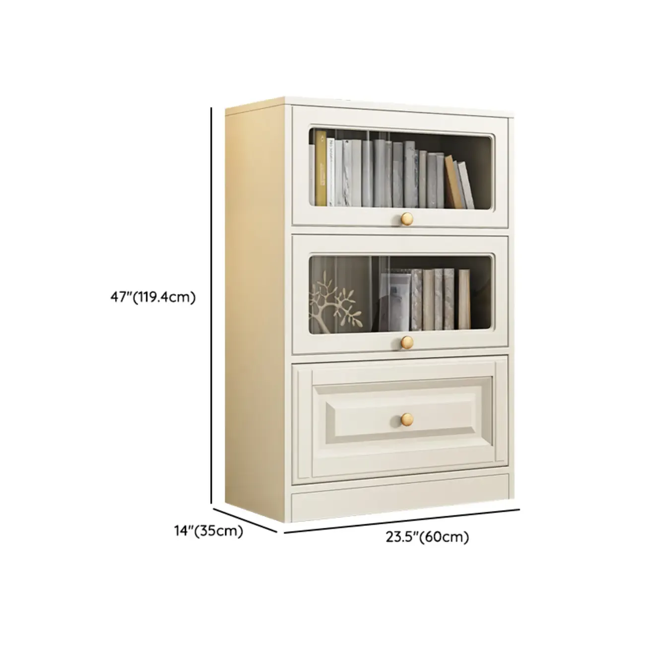 White Standard Wooden Cabinet Bookcase with Doors Image - 16