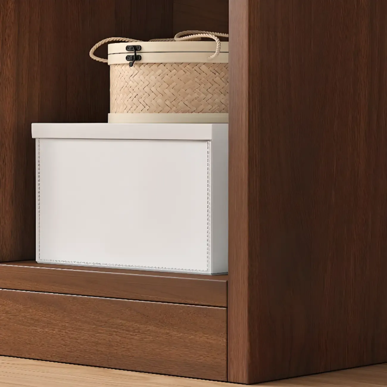 Modern Wide 3-Tier Wood Brown Horizontal Bookcase Image - 8