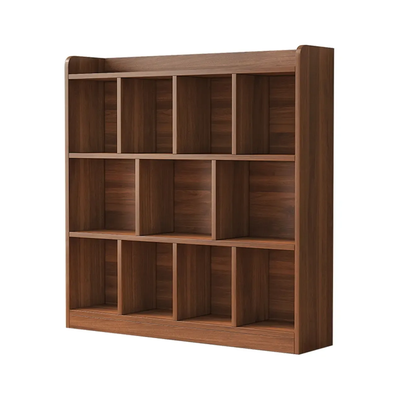 Modern Wide 3-Tier Wood Brown Horizontal Bookcase Image - 9