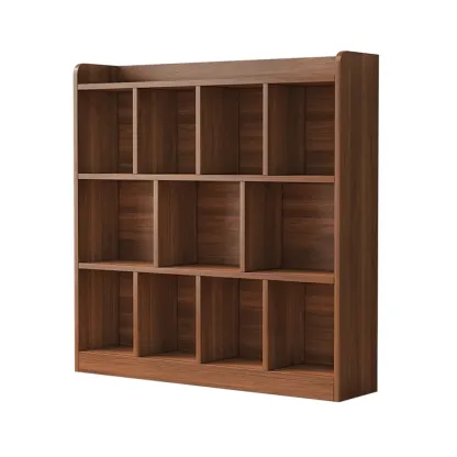 Modern Wide 3-Tier Wood Brown Horizontal Bookcase Image - 9