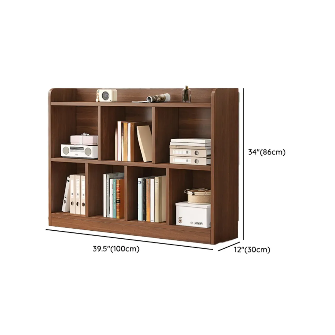 Modern Wide 3-Tier Wood Brown Horizontal Bookcase #size