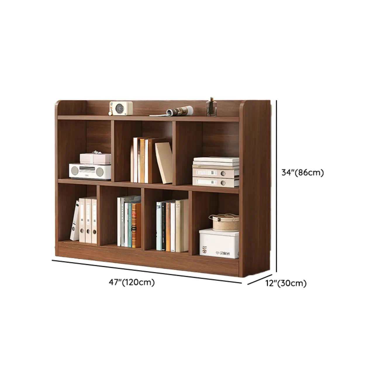 Modern Wide 3-Tier Wood Brown Horizontal Bookcase Image - 12 | homeyfad