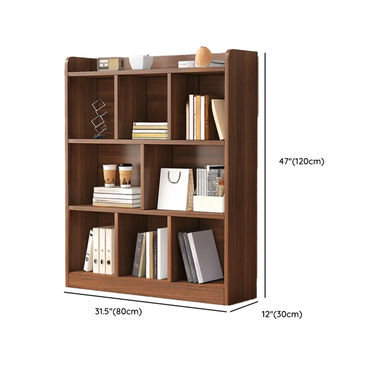 Modern Wide 3-Tier Wood Brown Horizontal Bookcase Image - 14 | homeyfad