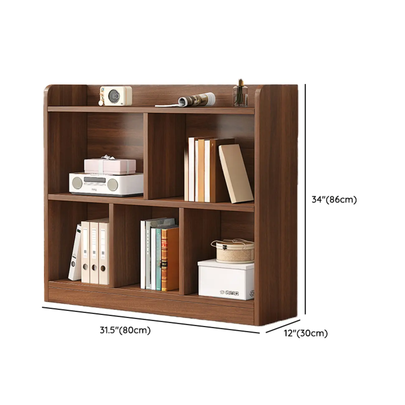 Modern Wide 3-Tier Wood Brown Horizontal Bookcase Image - 15 | homeyfad