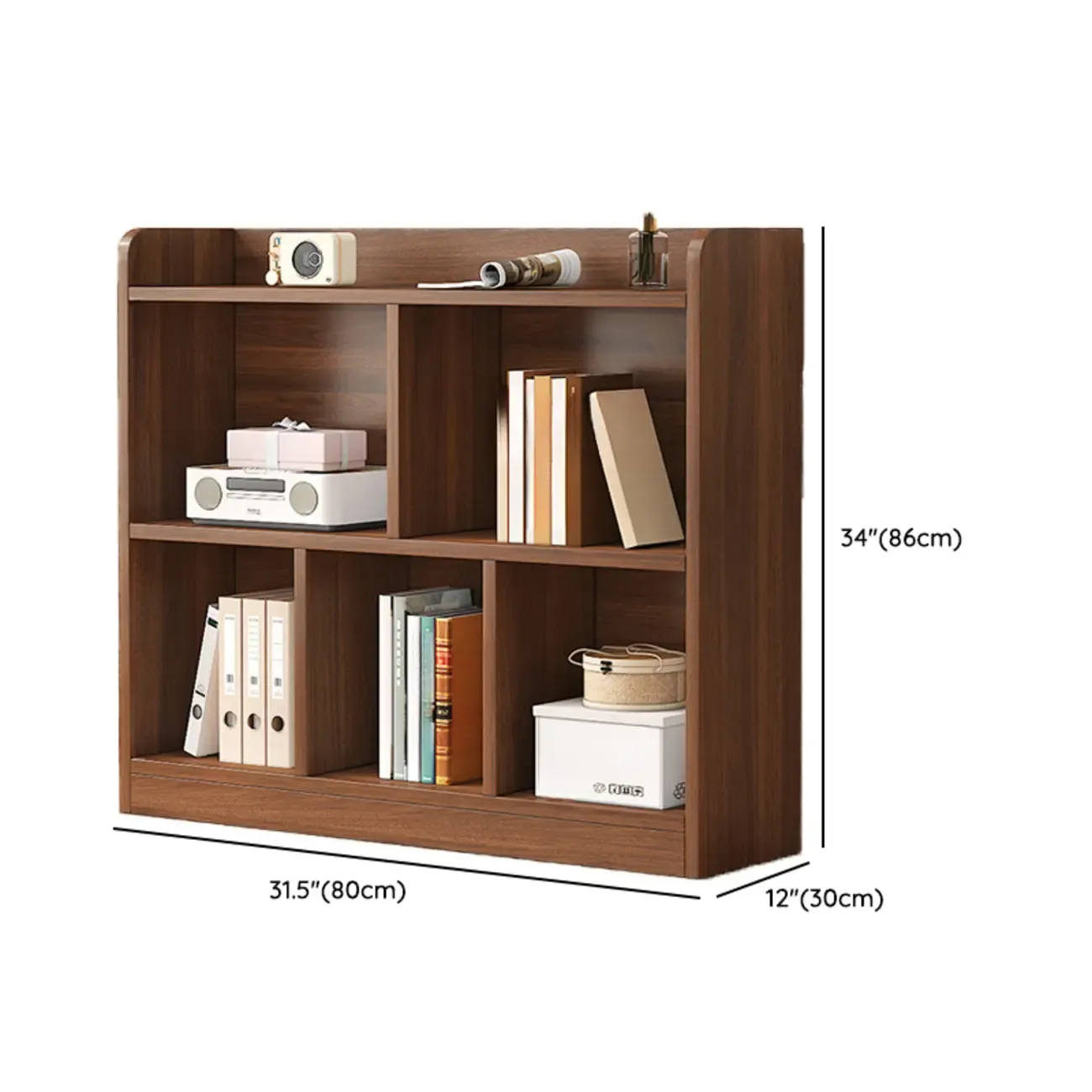Modern Wide 3-Tier Wood Brown Horizontal Bookcase Image - 15