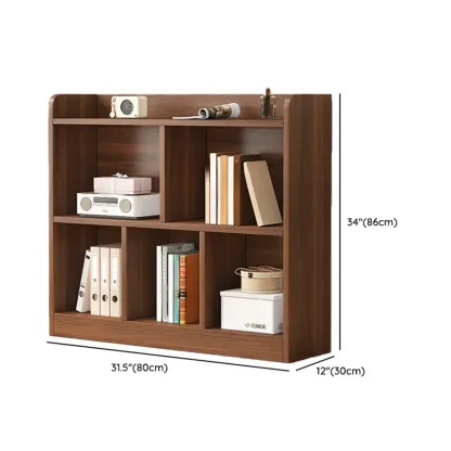 Modern Wide 3-Tier Wood Brown Horizontal Bookcase Image - 15