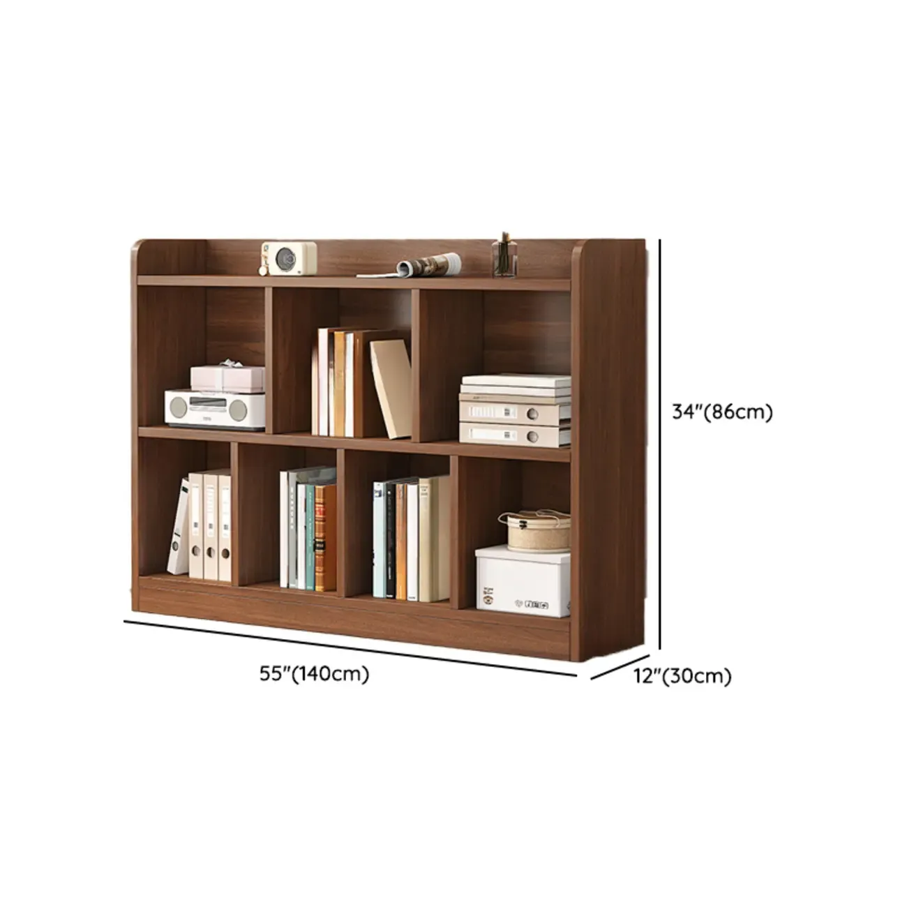 Modern Wide 3-Tier Wood Brown Horizontal Bookcase Image - 18
