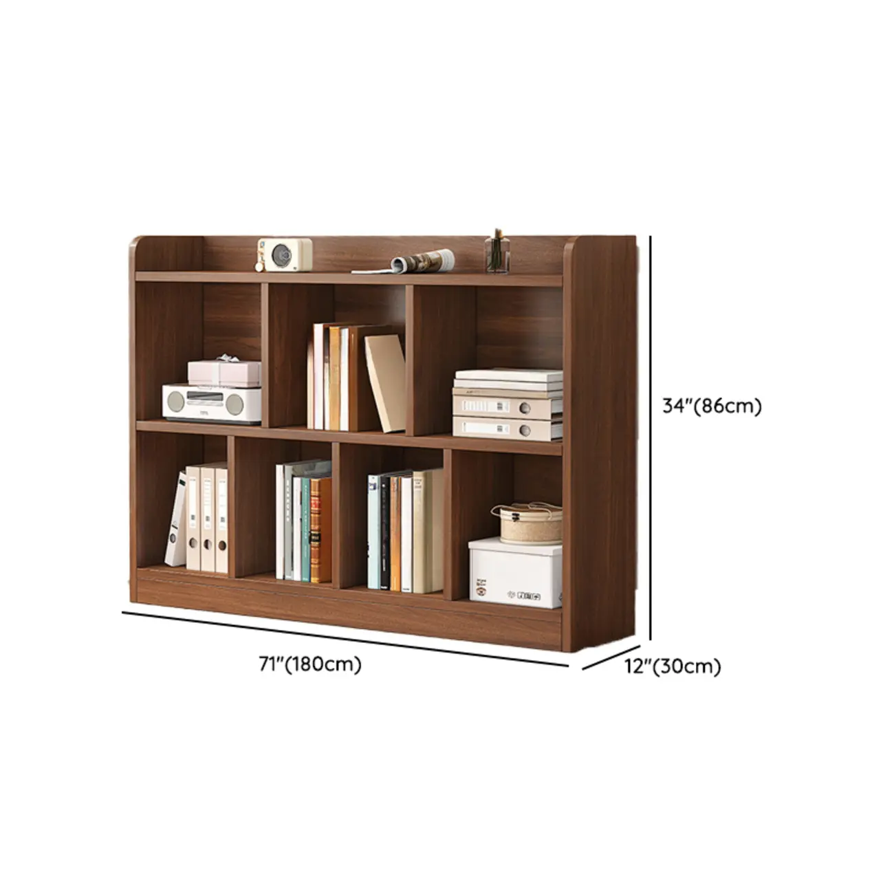 Modern Wide 3-Tier Wood Brown Horizontal Bookcase Image - 19 | homeyfad