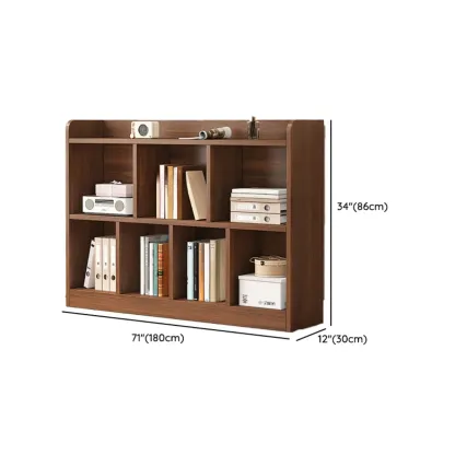 Modern Wide 3-Tier Wood Brown Horizontal Bookcase Image - 19