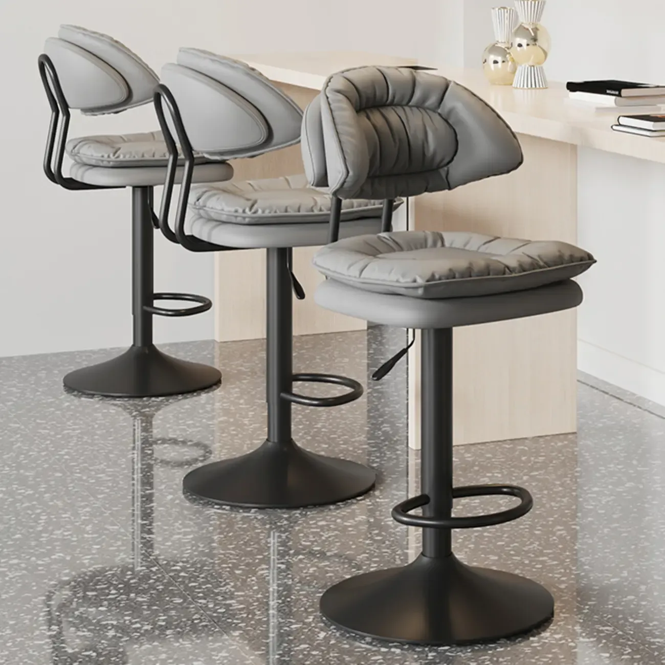 Metal Swivel Adjustable Square Upholstered Bar Stool Image - 1