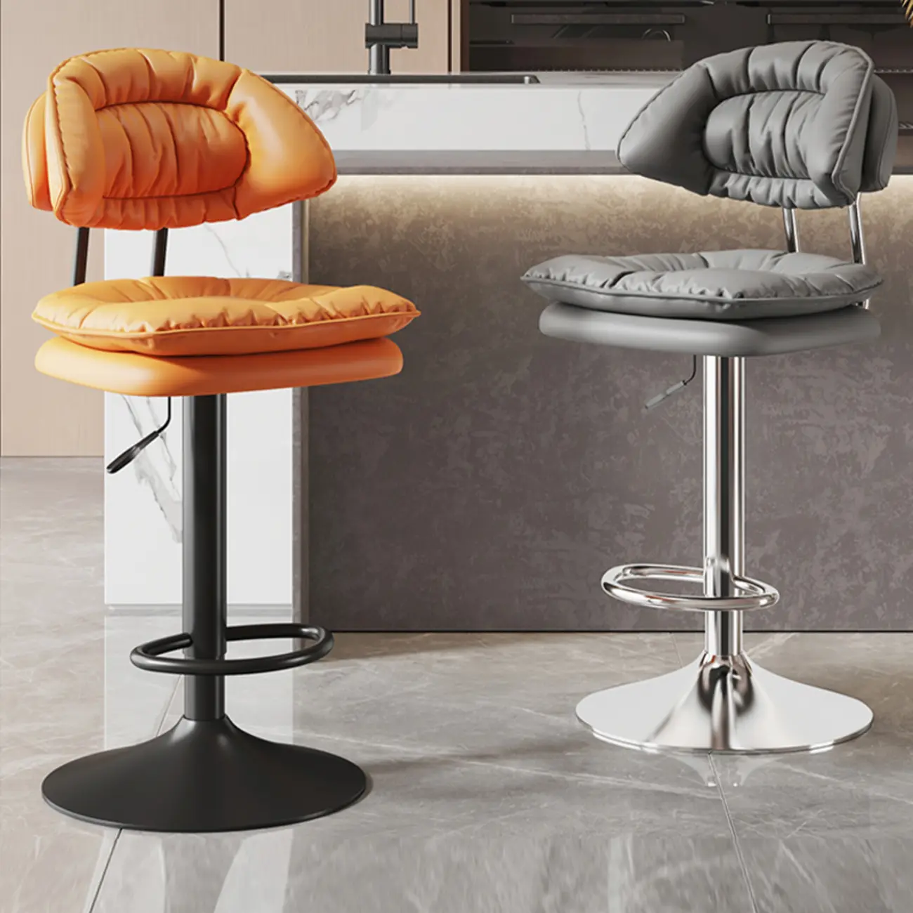 Metal Swivel Adjustable Square Upholstered Bar Stool Image - 2 | homeyfad