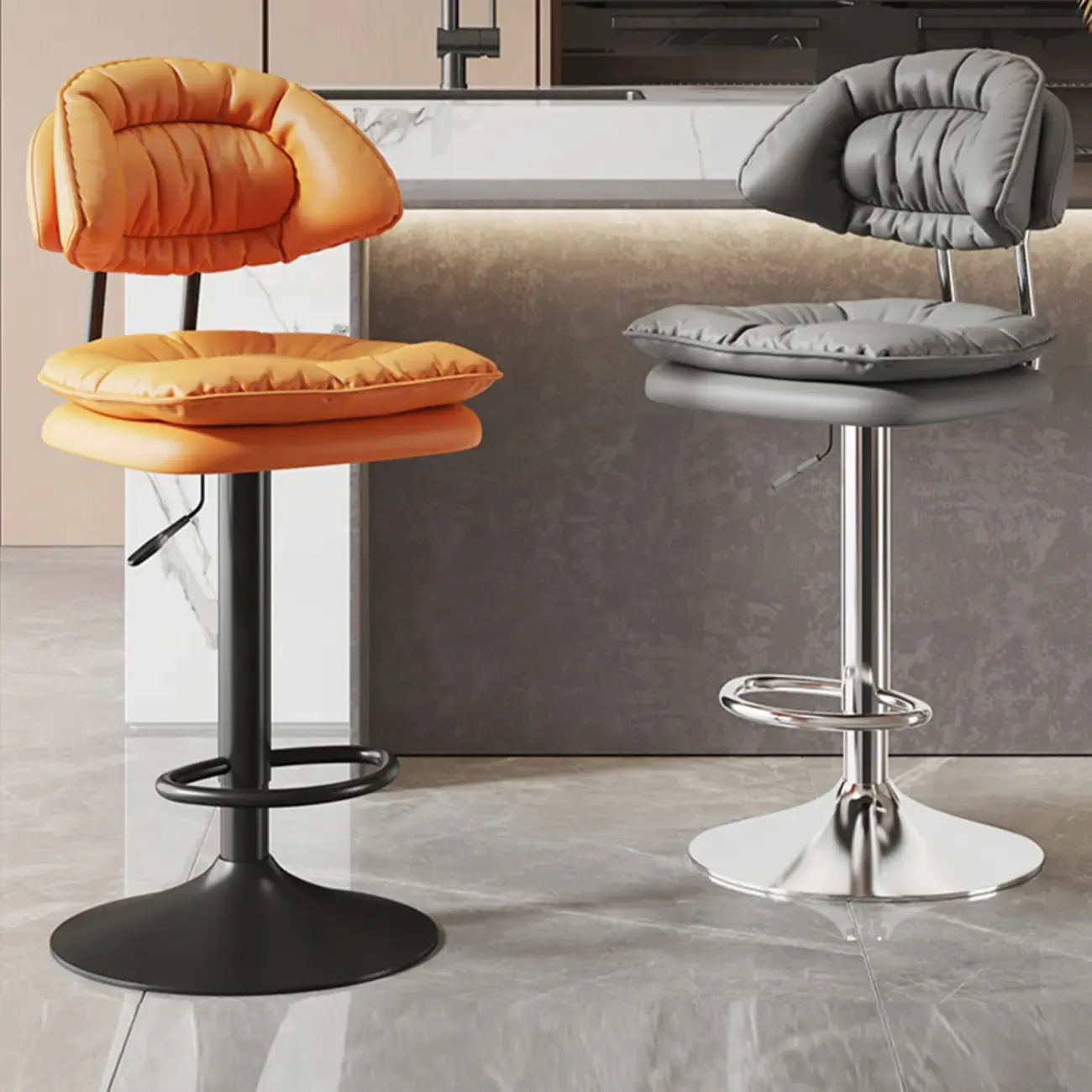Metal Swivel Adjustable Square Upholstered Bar Stool Image - 2