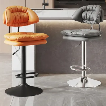 Metal Swivel Adjustable Square Upholstered Bar Stool Image - 2