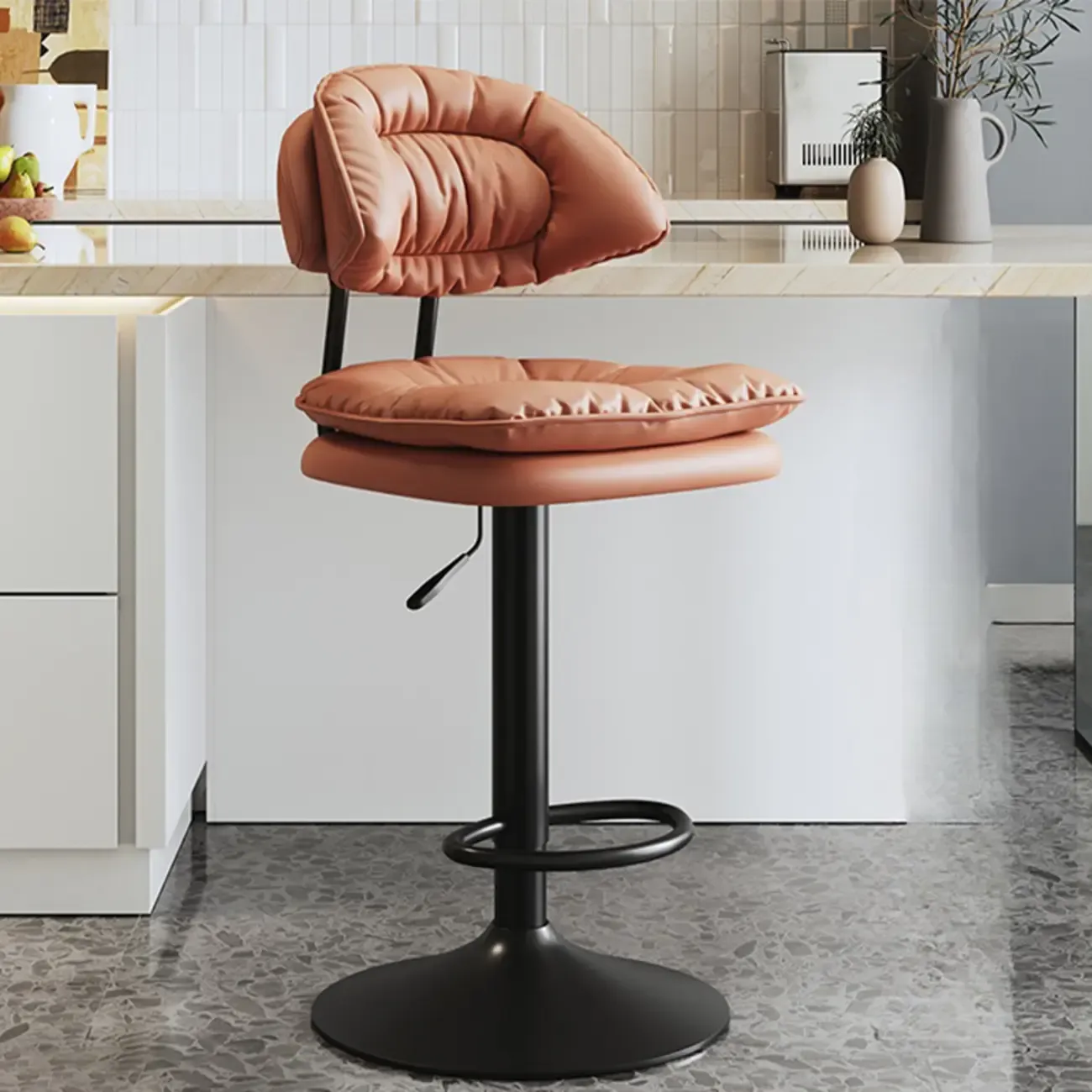 Metal Swivel Adjustable Square Upholstered Bar Stool Image - 13