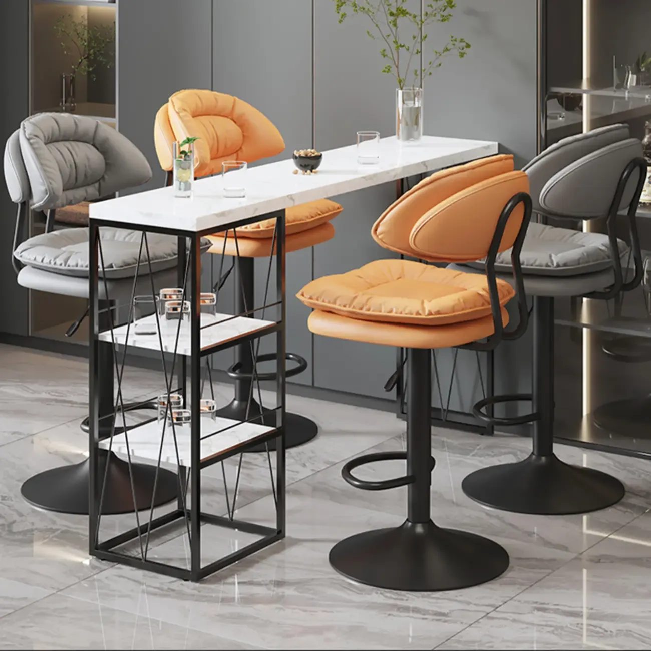Metal Swivel Adjustable Square Upholstered Bar Stool Image - 8