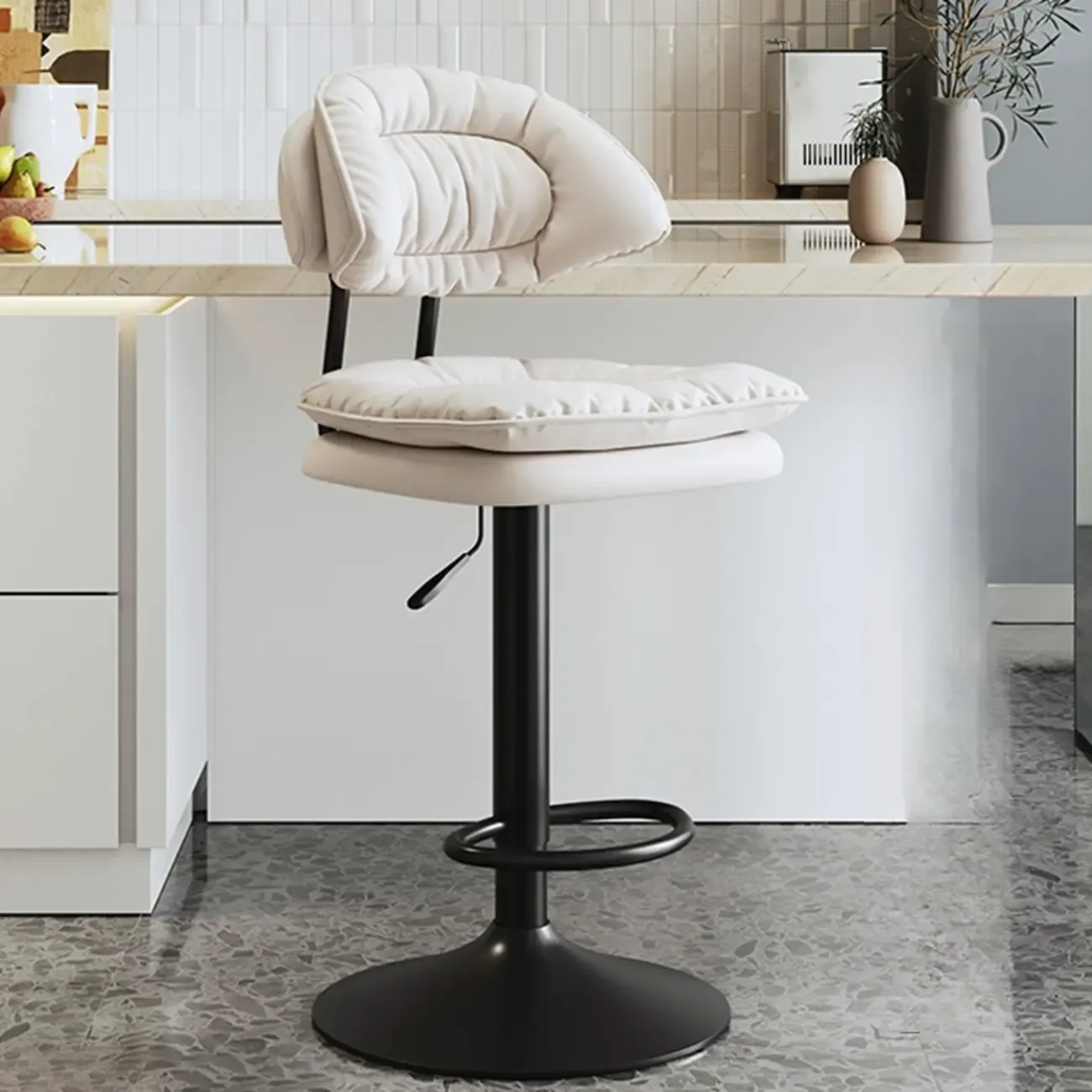Metal Swivel Adjustable Square Upholstered Bar Stool Image - 18