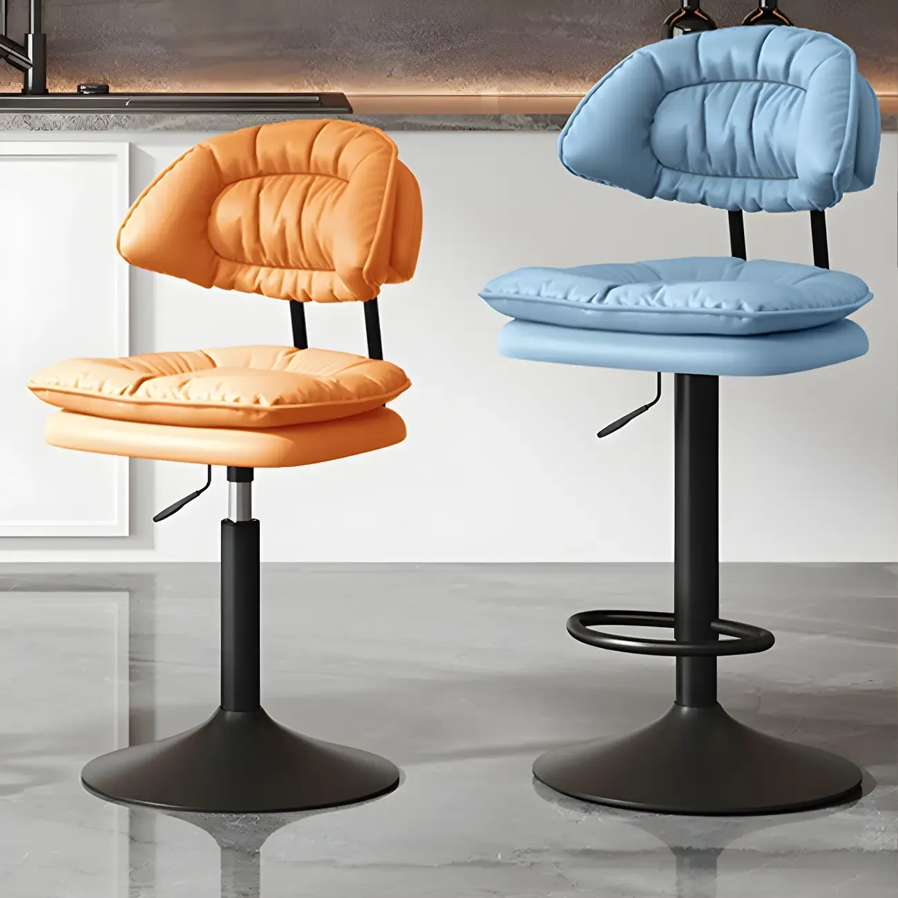 Metal Swivel Adjustable Square Upholstered Bar Stool Image - 7