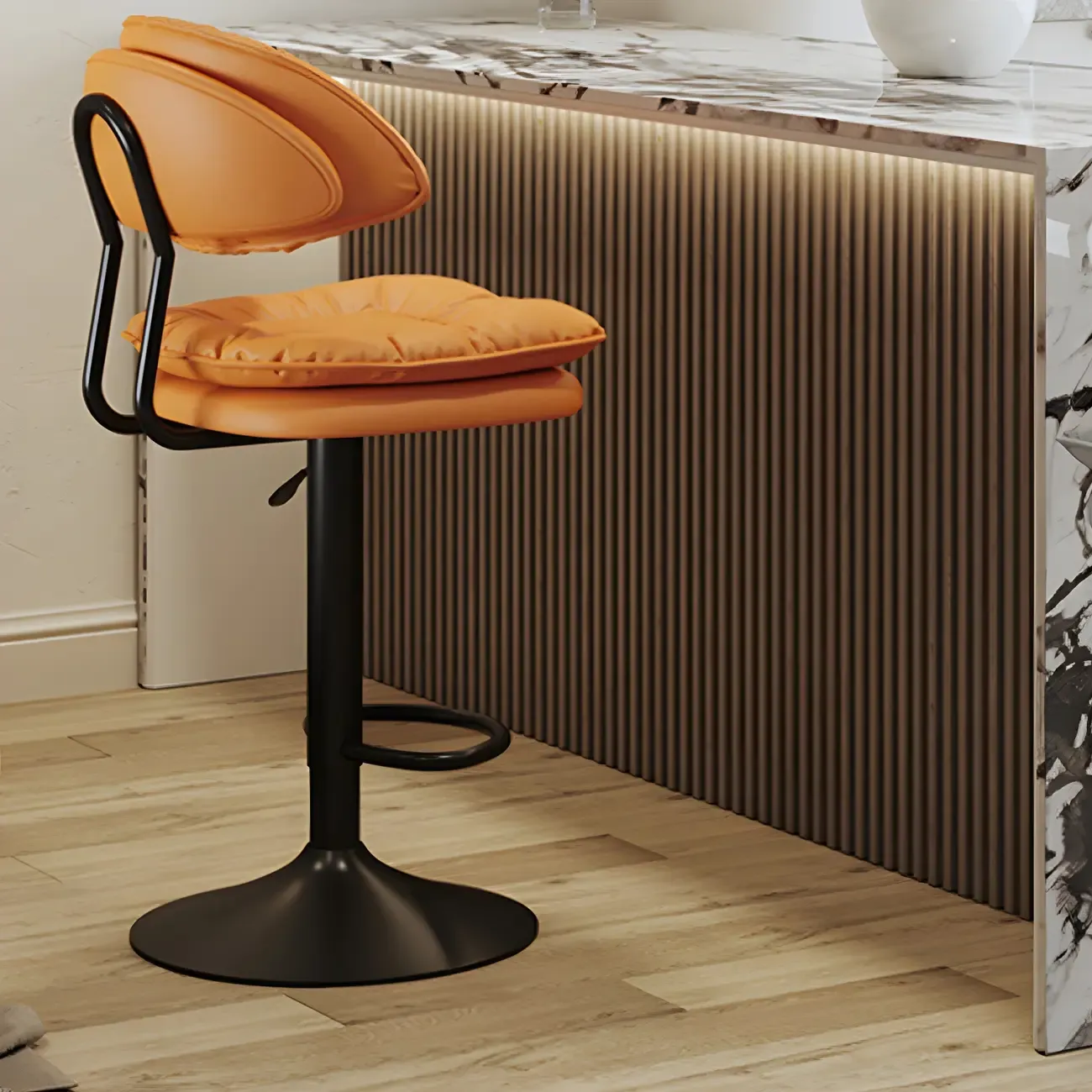 Metal Swivel Adjustable Square Upholstered Bar Stool Image - 4
