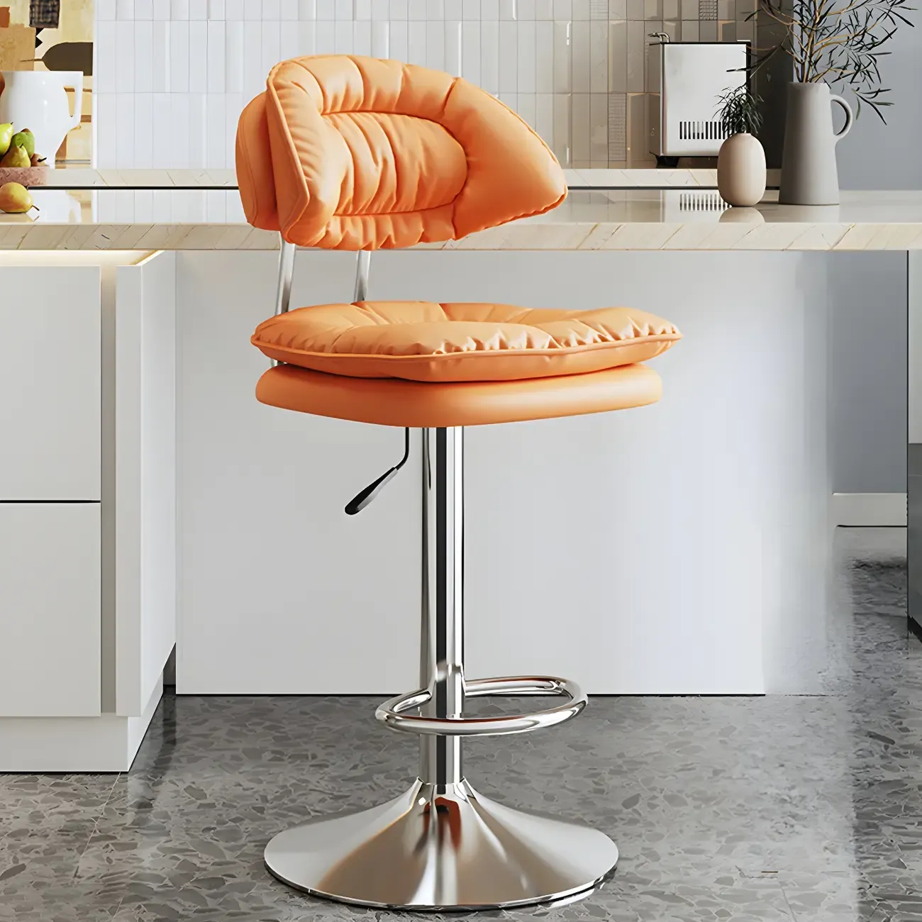 Metal Swivel Adjustable Square Upholstered Bar Stool Image - 3