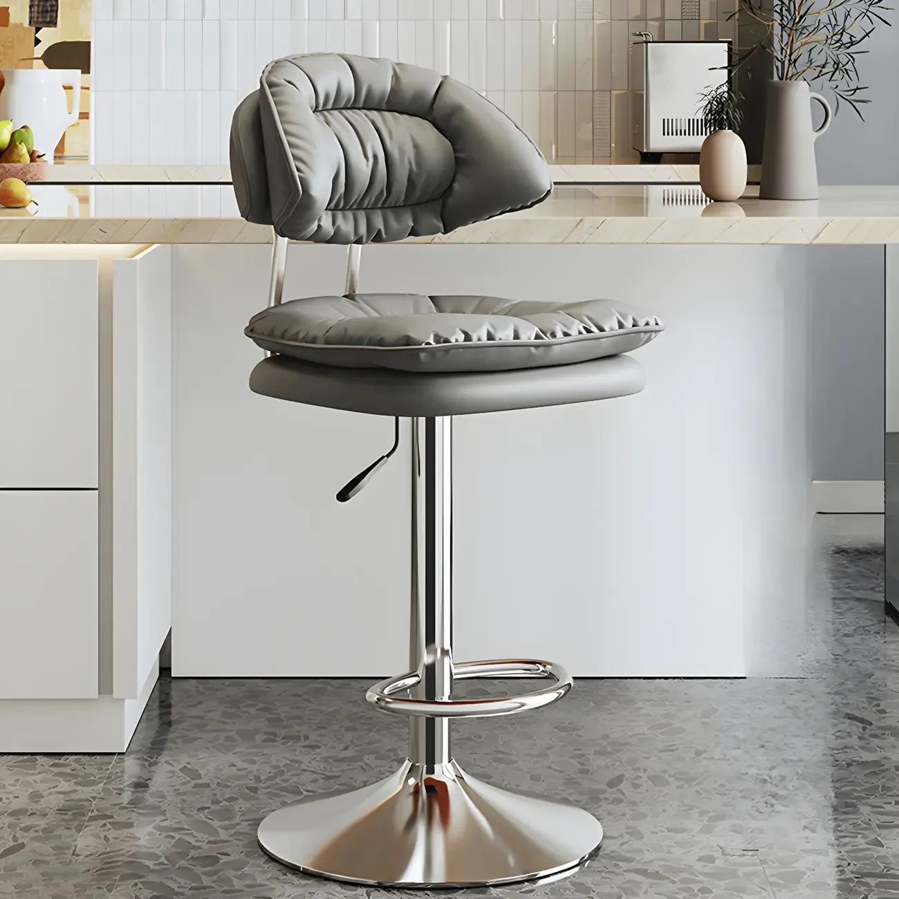 Metal Swivel Adjustable Square Upholstered Bar Stool Image - 32