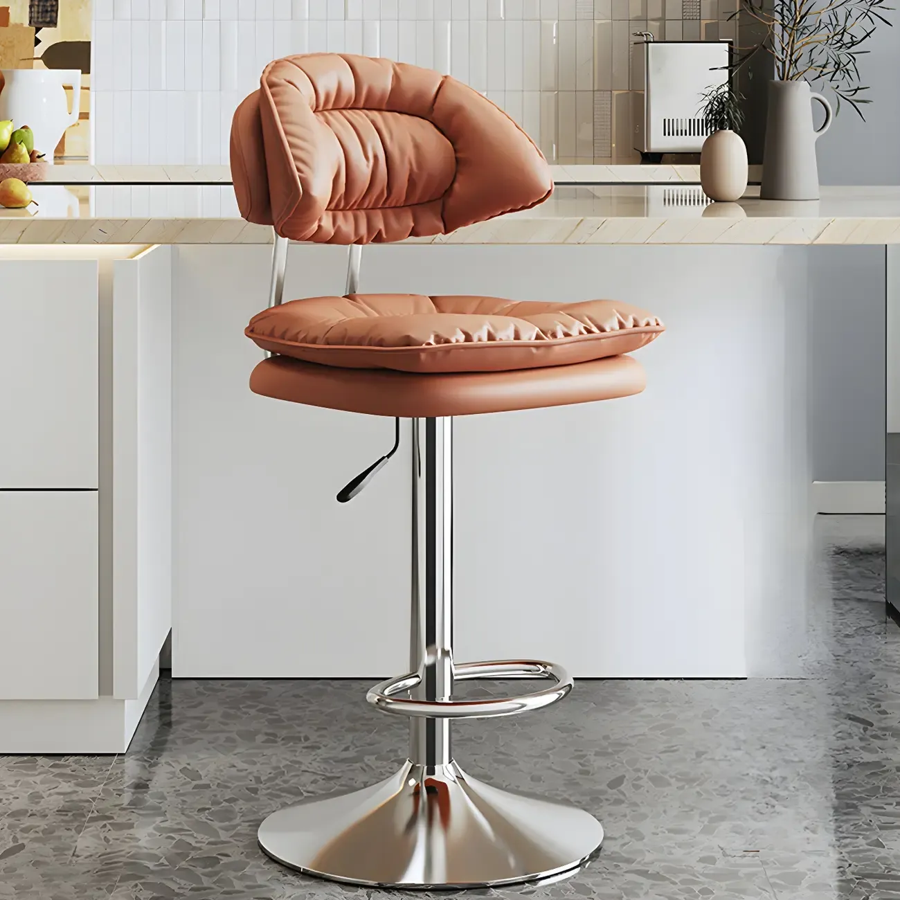 Metal Swivel Adjustable Square Upholstered Bar Stool Image - 37