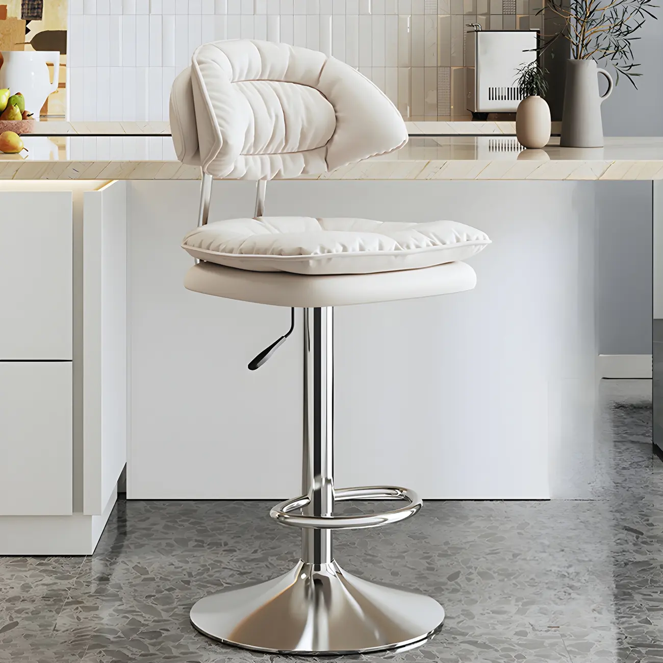 Metal Swivel Adjustable Square Upholstered Bar Stool Image - 42 | homeyfad
