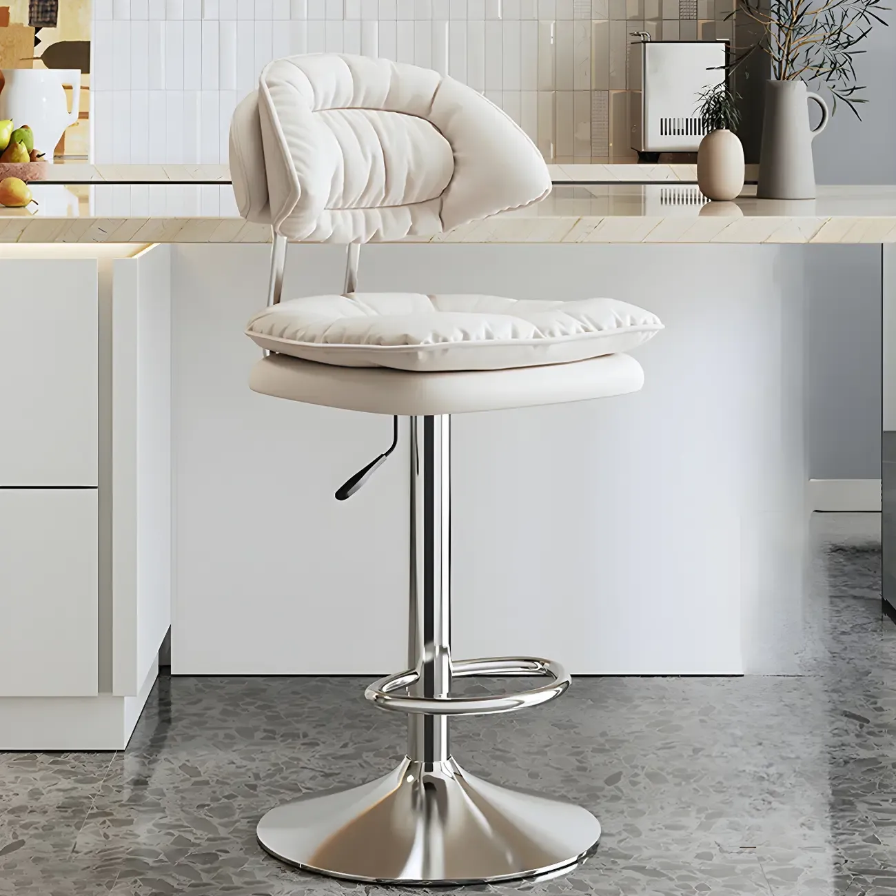 Metal Swivel Adjustable Square Upholstered Bar Stool Image - 42