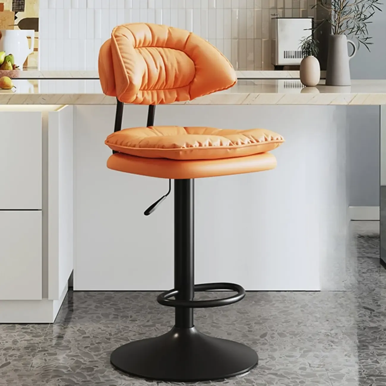Metal Swivel Adjustable Square Upholstered Bar Stool Image - 52