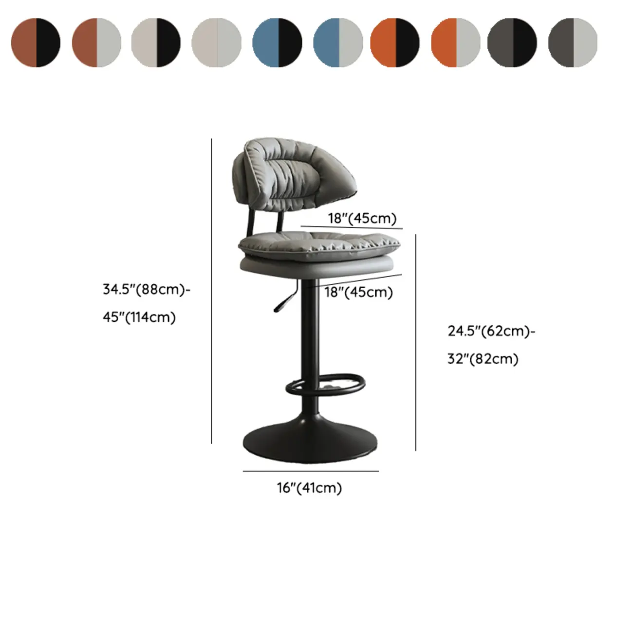 Metal Swivel Adjustable Square Upholstered Bar Stool #size | homeyfad