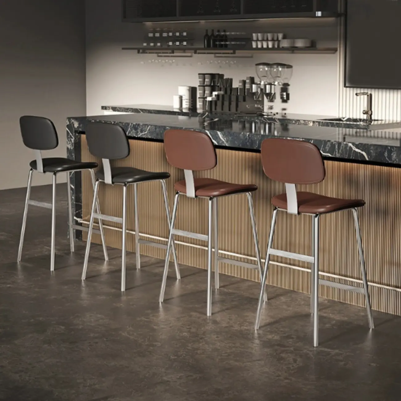 Modern Metal Faux Leather Footrest Bar Stools Image - 3 | homeyfad