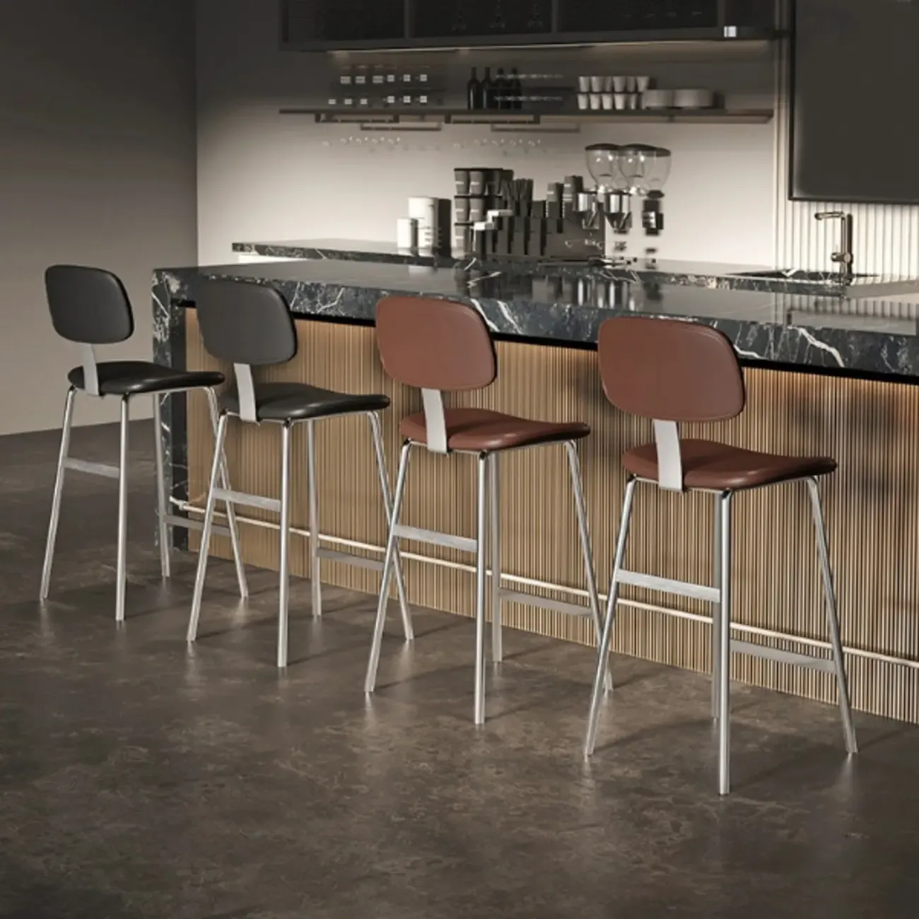 Modern Metal Faux Leather Footrest Bar Stools Image - 3