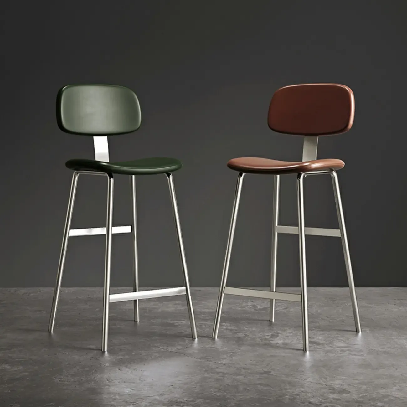 Modern Metal Faux Leather Footrest Bar Stools Image - 4