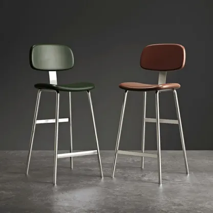 Modern Metal Faux Leather Footrest Bar Stools Image - 4