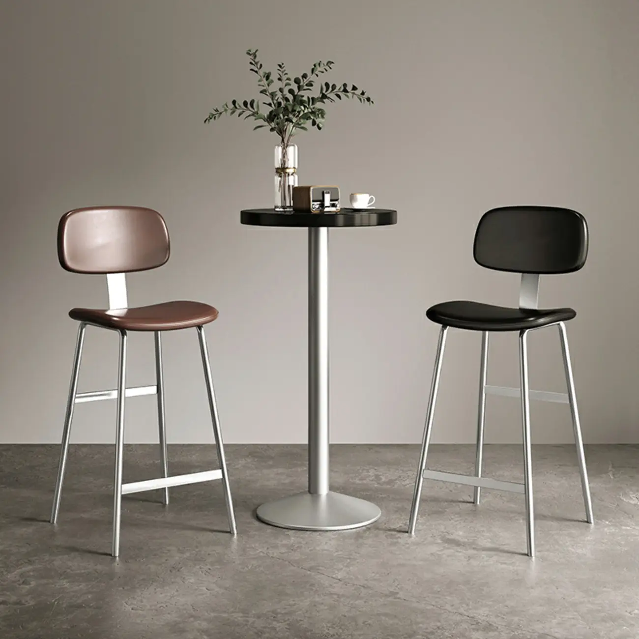 Modern Metal Faux Leather Footrest Bar Stools Image - 1 | homeyfad