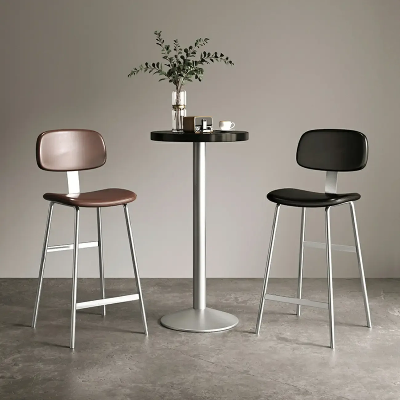 Modern Metal Faux Leather Footrest Bar Stools Image - 1