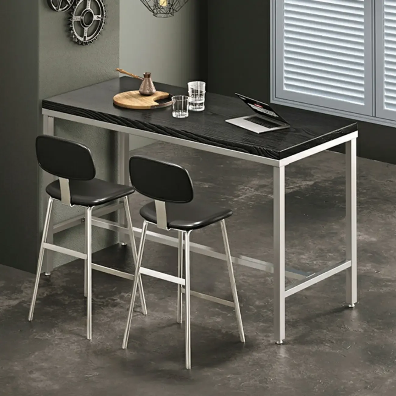 Modern Metal Faux Leather Footrest Bar Stools Image - 2