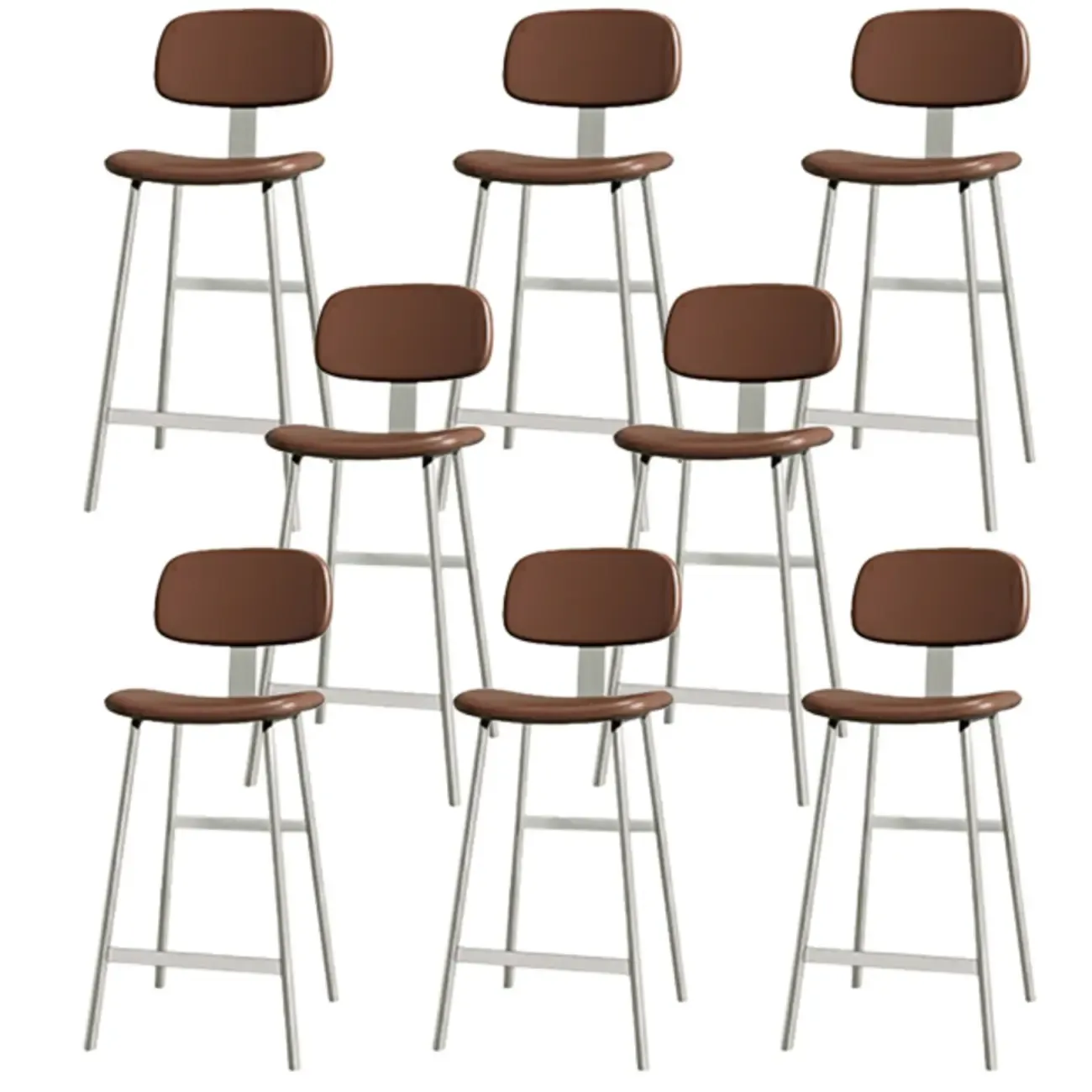 Modern Metal Faux Leather Footrest Bar Stools Image - 11