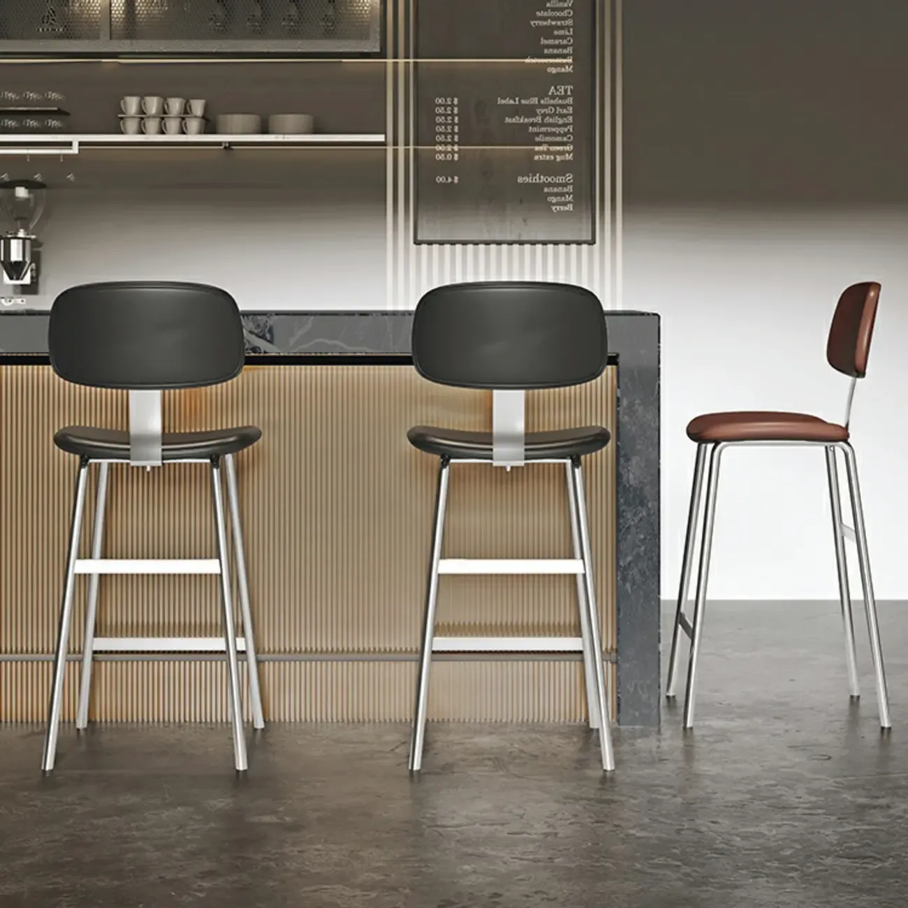 Modern Metal Faux Leather Footrest Bar Stools Image - 5