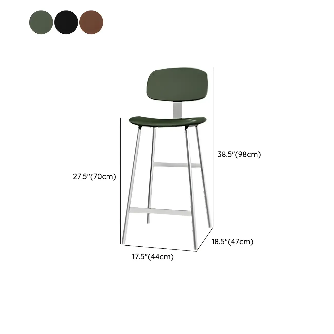 Modern Metal Faux Leather Footrest Bar Stools Image - 23