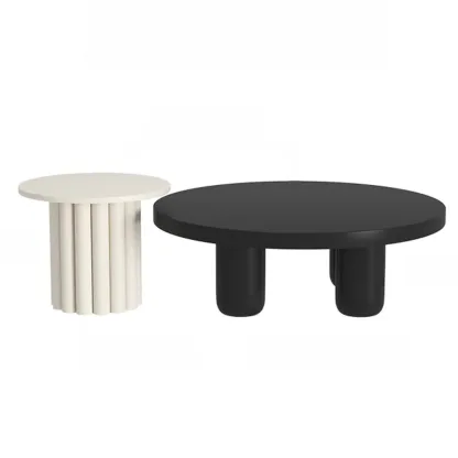 Black and White Minimalist Round Wood Coffee Table Image - 9