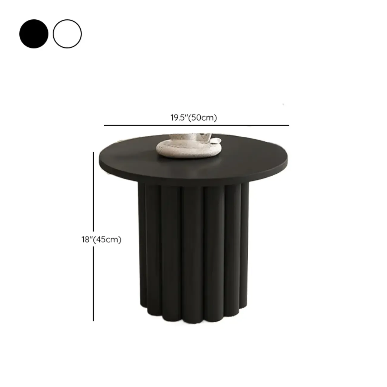 Black and White Minimalist Round Wood Coffee Table #size