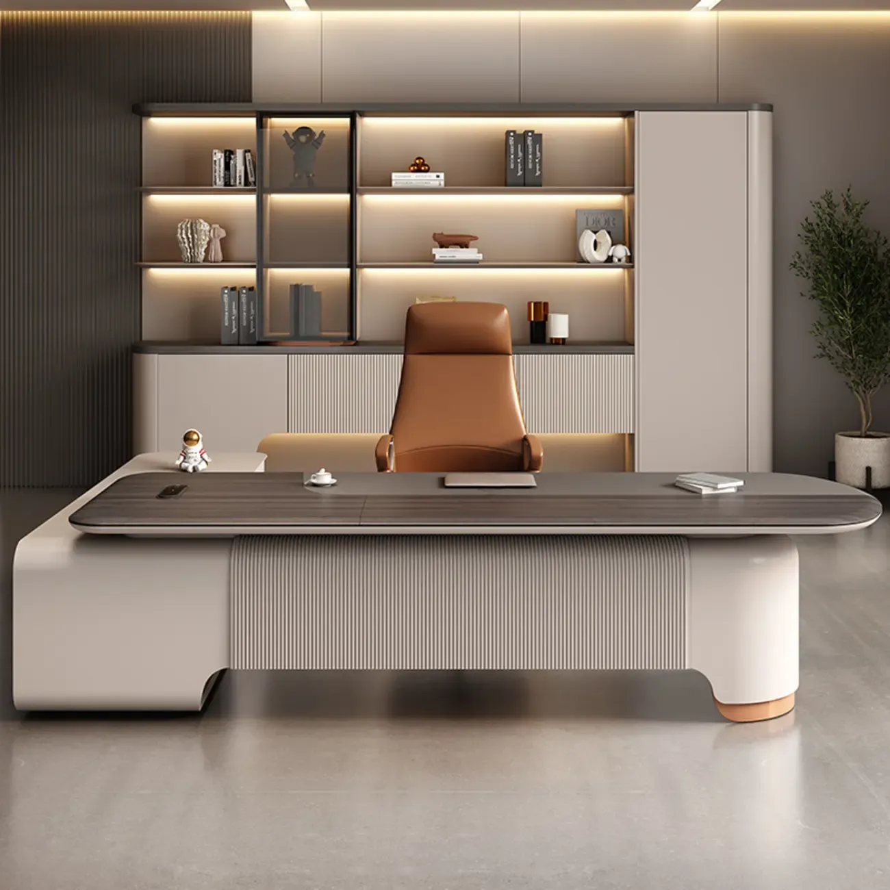 Contemporary Grey L-Shaped Office Desk with Wooden Top Image - 1