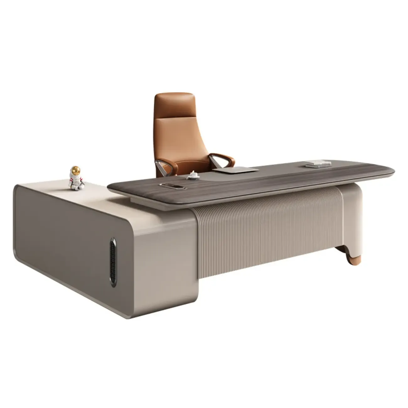 Contemporary Grey L-Shaped Office Desk with Wooden Top Image - 5