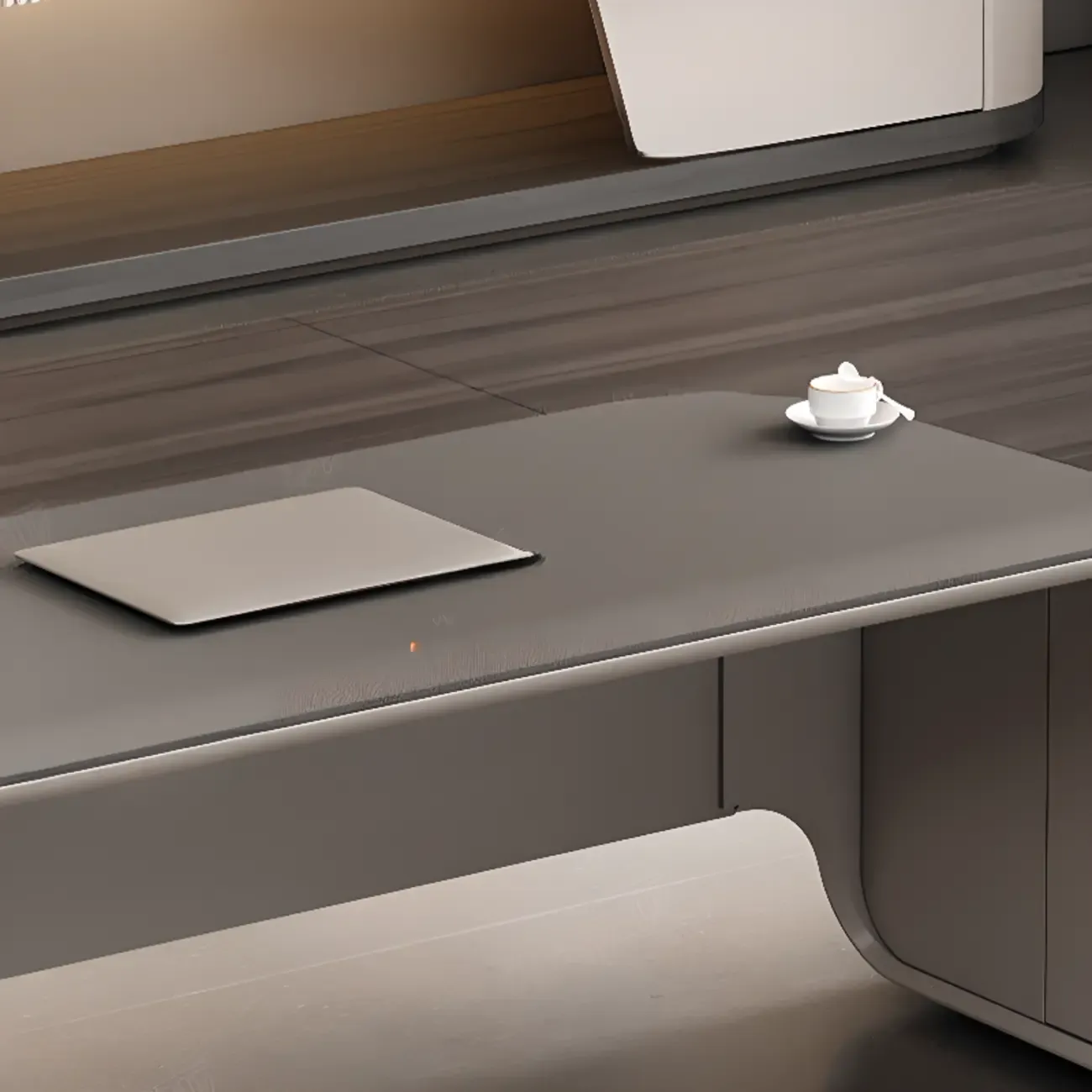 Contemporary Grey L-Shaped Office Desk with Wooden Top Image - 8