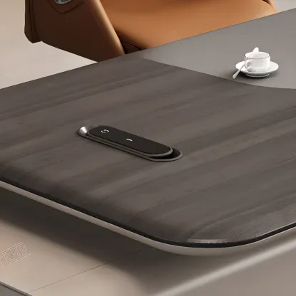 Contemporary Grey L-Shaped Office Desk with Wooden Top Image - 9
