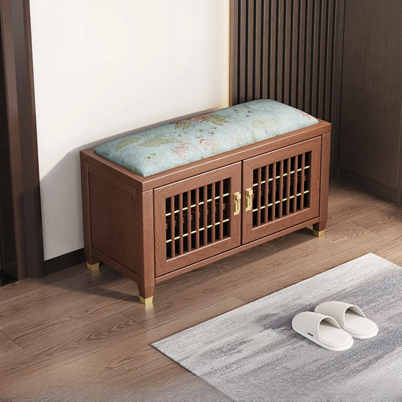 Traditional Wooden Upholstered Bench with Storage Locker Image - 3 | homeyfad