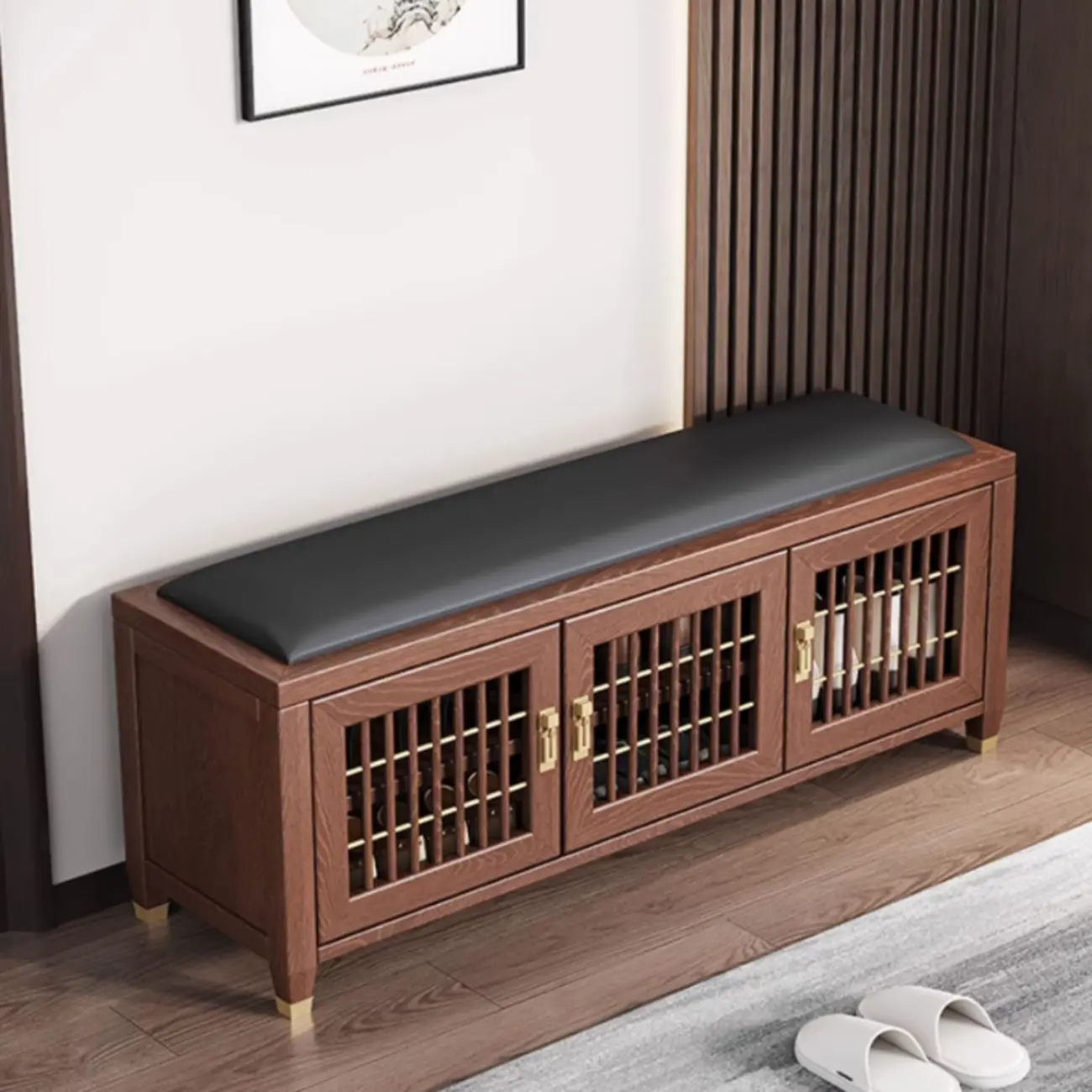 Traditional Wooden Upholstered Bench with Storage Locker Image - 12 | homeyfad