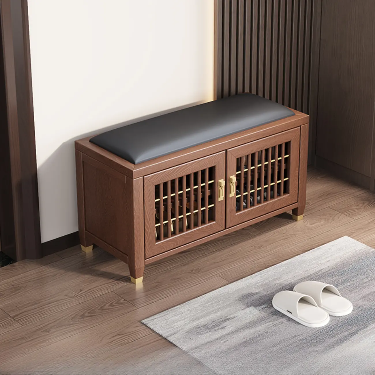 Traditional Wooden Upholstered Bench with Storage Locker Image - 9 | homeyfad