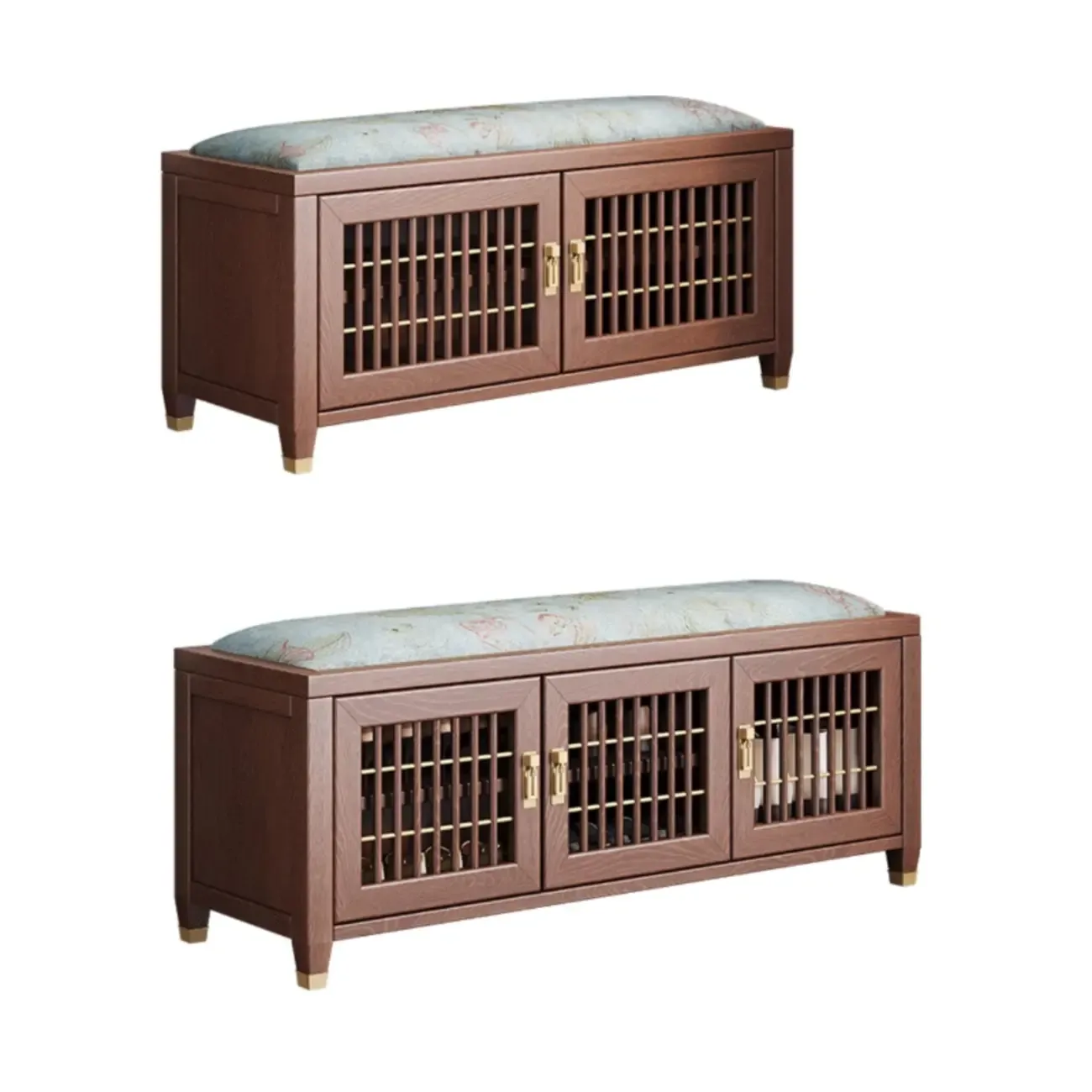 Traditional Wooden Upholstered Bench with Storage Locker Image - 17