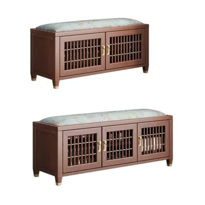 Traditional Wooden Upholstered Bench with Storage Locker Image - 17